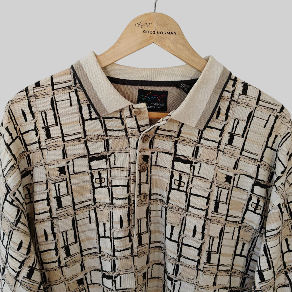 Greg Norman 90's Print Golf Polo Shirt - Large