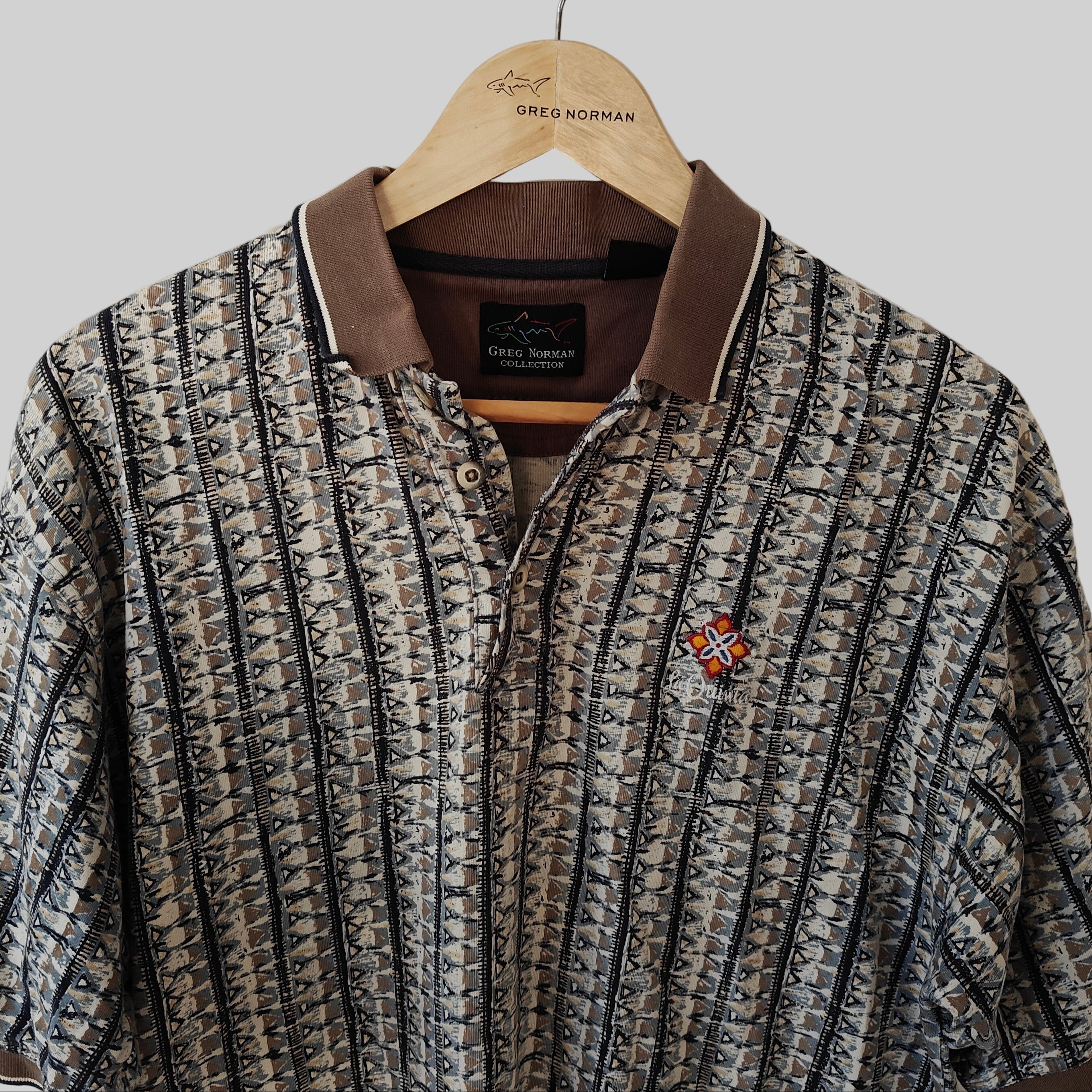 Greg Norman 90's Print Golf Polo Shirt - Medium