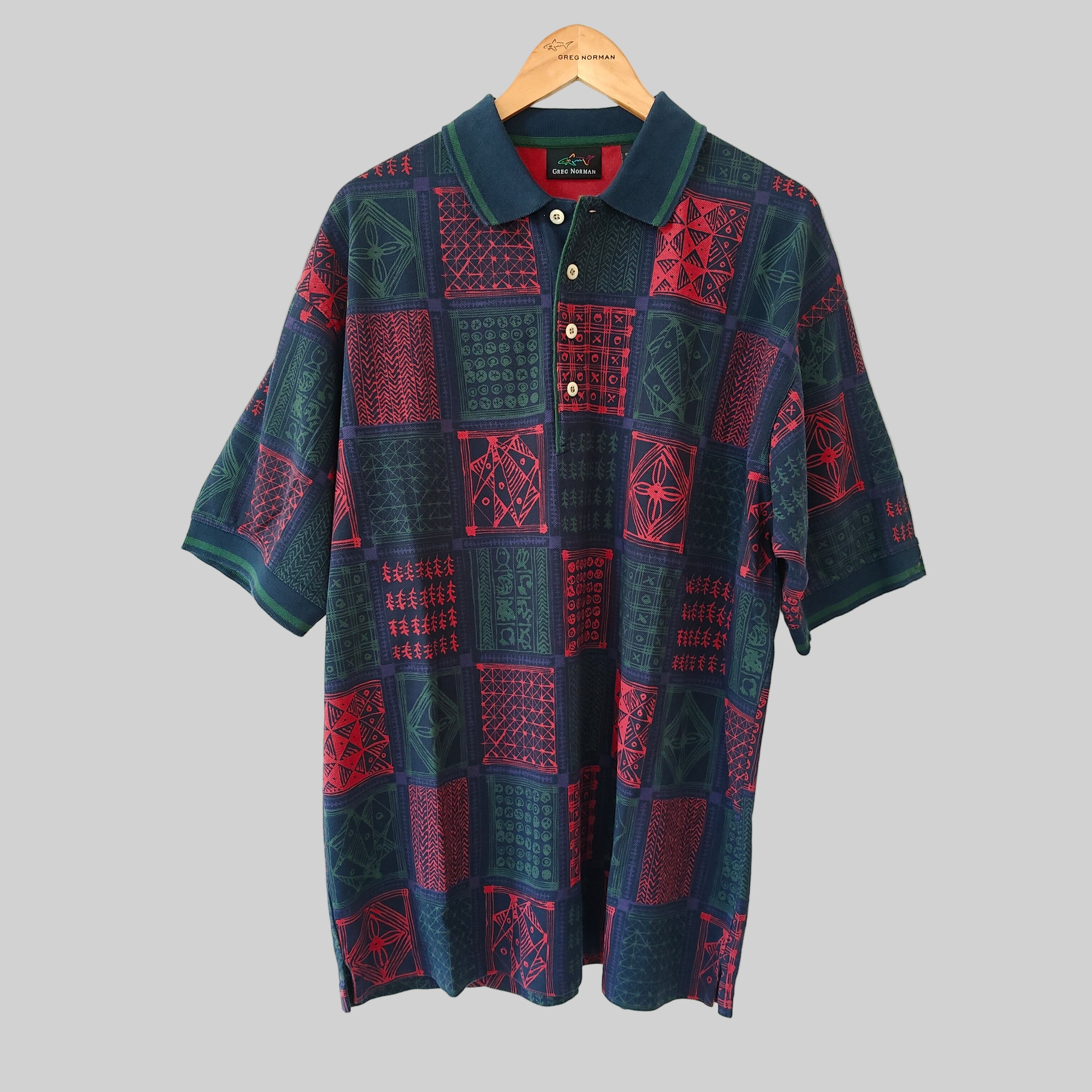 Greg Norman 90's Print Golf Polo Shirt - Large