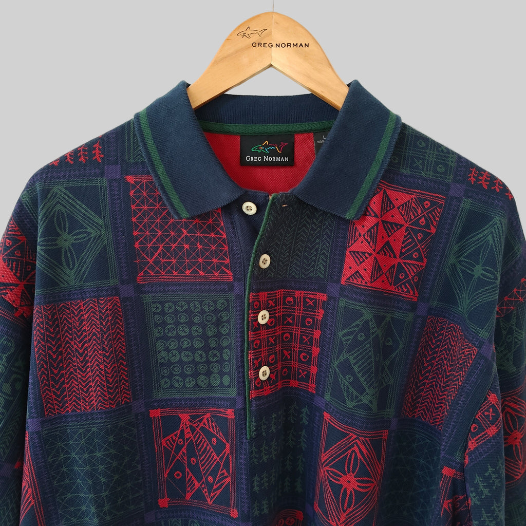 Greg Norman 90's Print Golf Polo Shirt - Large