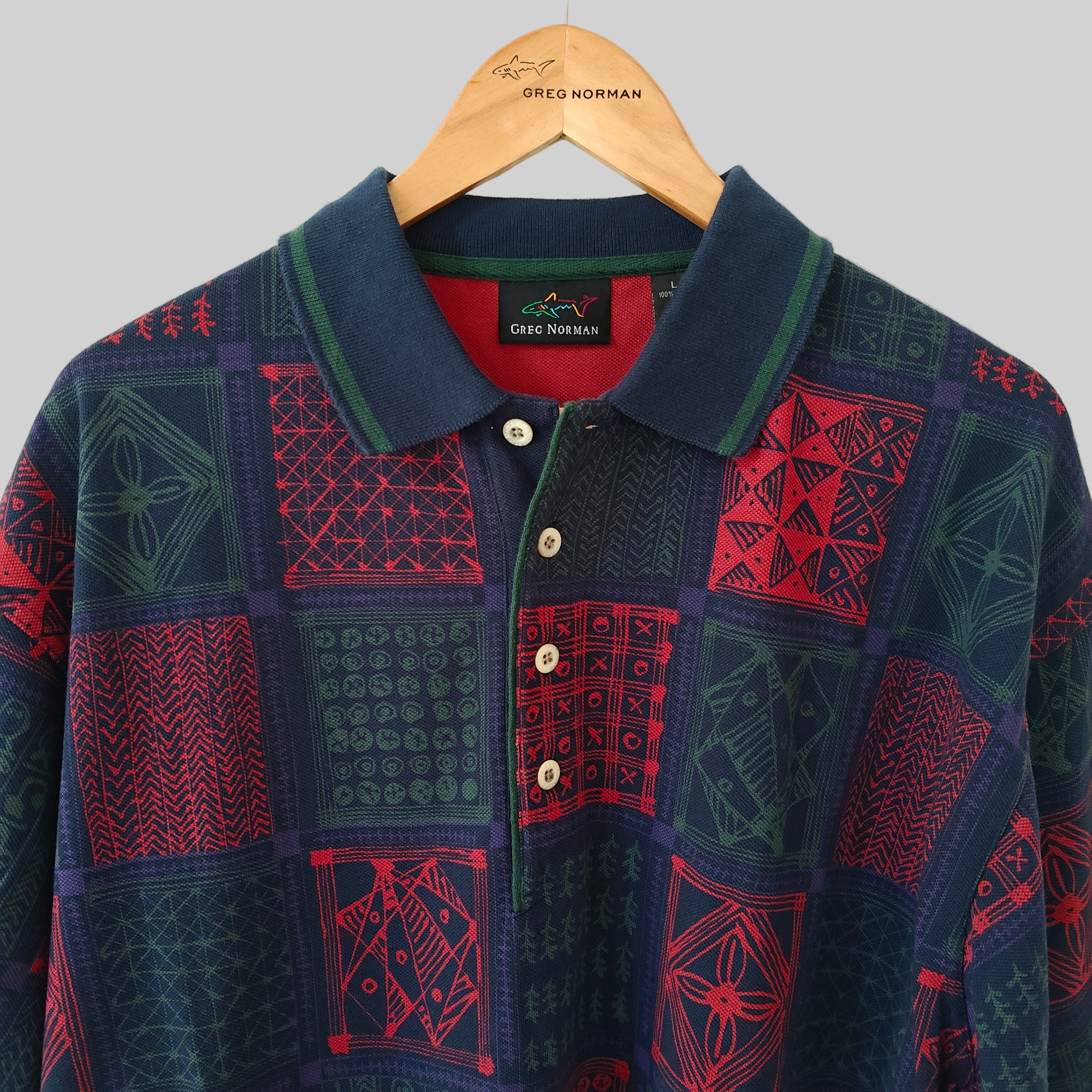 Greg Norman 90's Print Golf Polo Shirt - Large