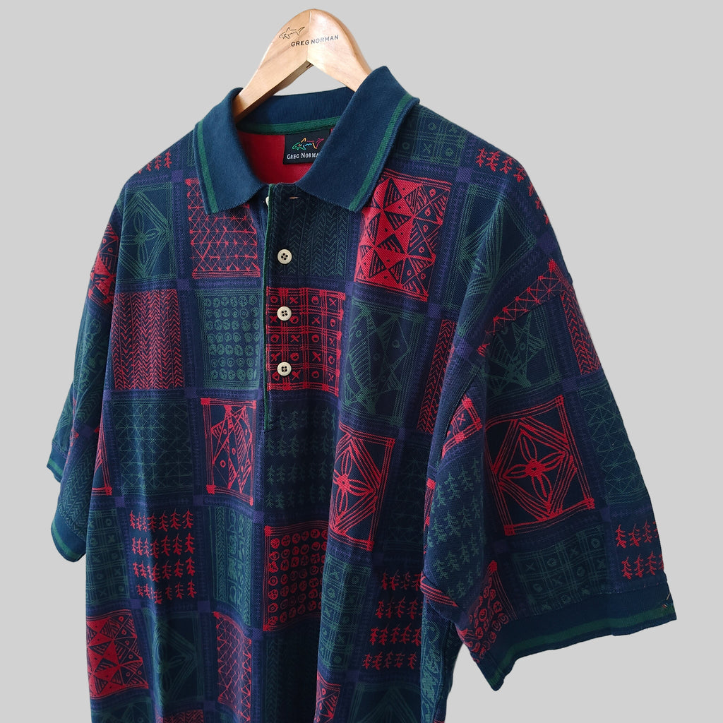 Greg Norman 90's Print Golf Polo Shirt - Large