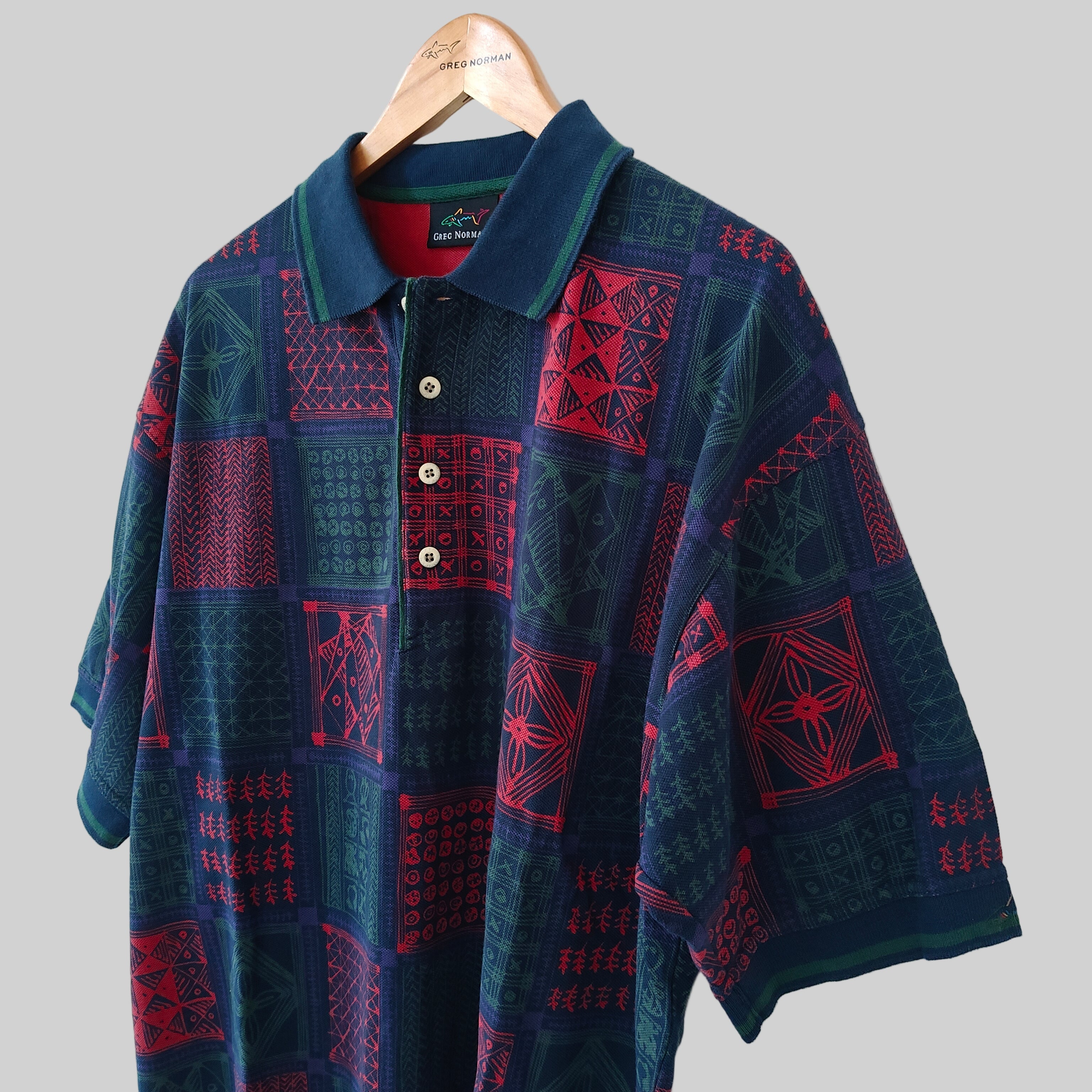 Greg Norman 90's Print Golf Polo Shirt - Large