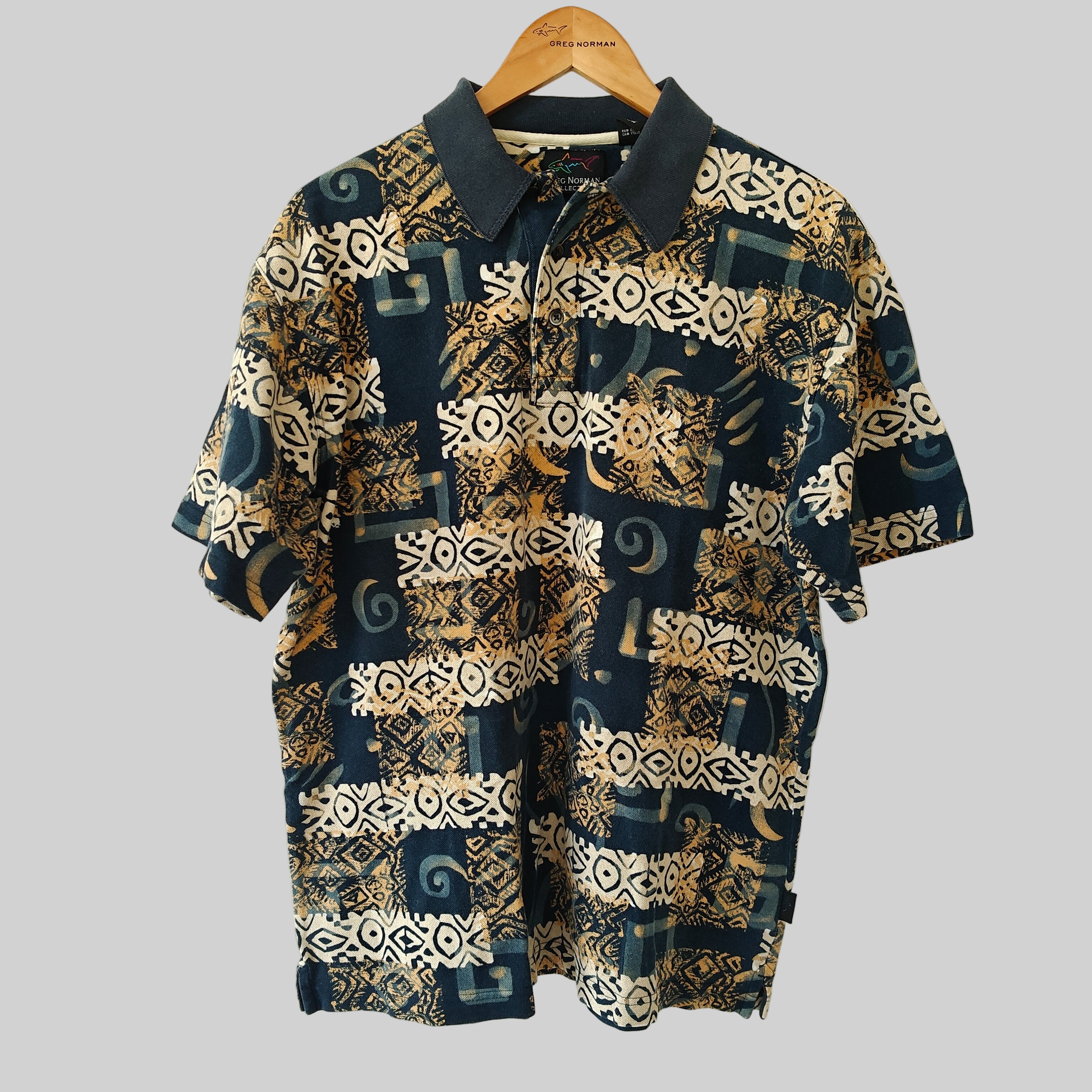 Greg Norman 90's Print Golf Polo Shirt - Medium