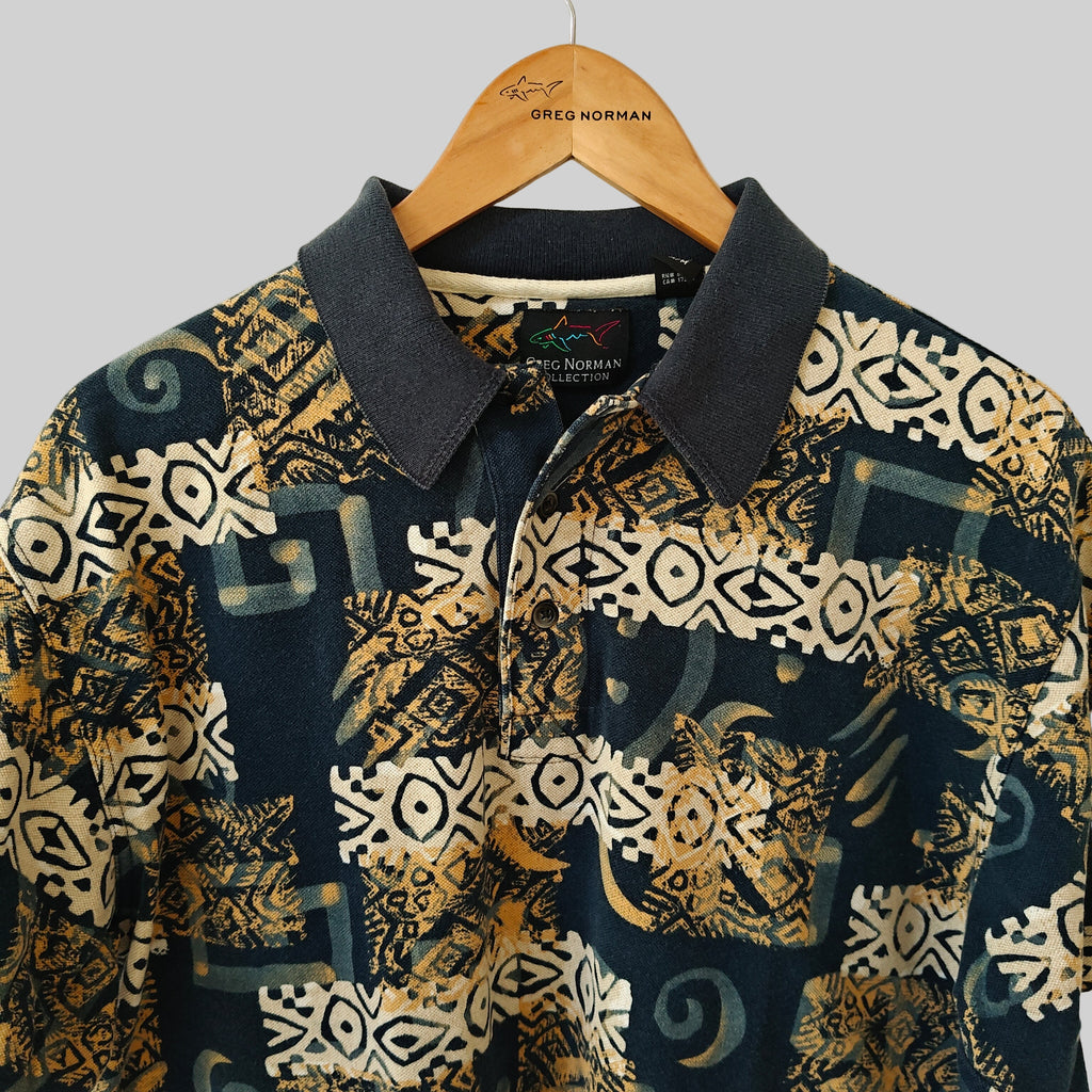 Greg Norman 90's Print Golf Polo Shirt - Medium