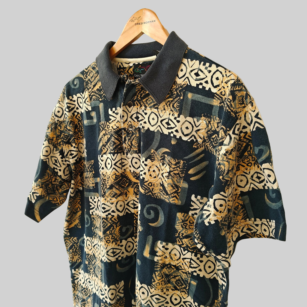 Greg Norman 90's Print Golf Polo Shirt - Medium