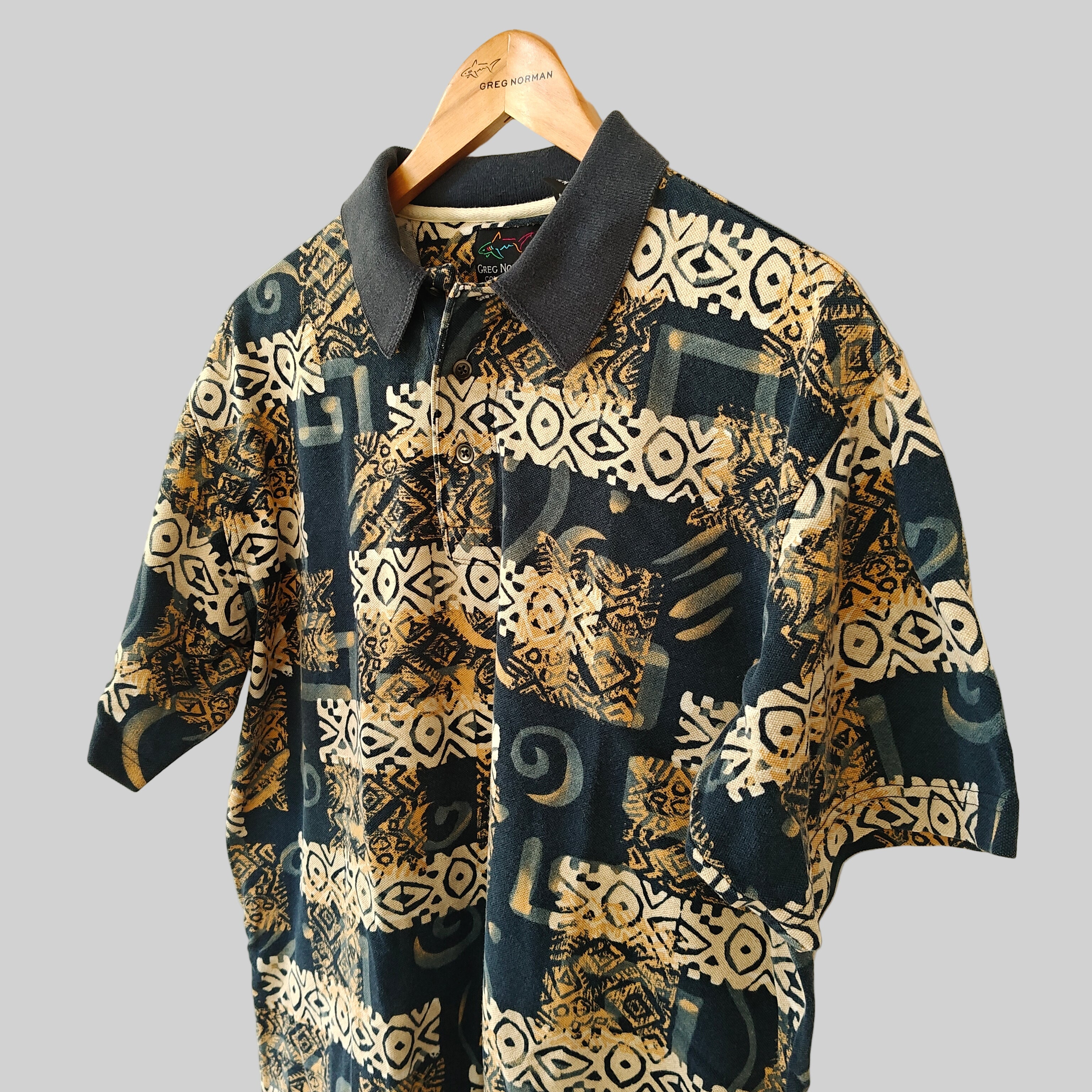 Greg Norman 90's Print Golf Polo Shirt - Medium