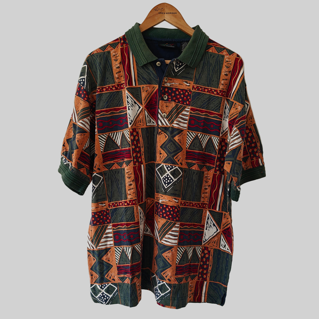 Greg Norman 90's Print Golf Polo Shirt - Large
