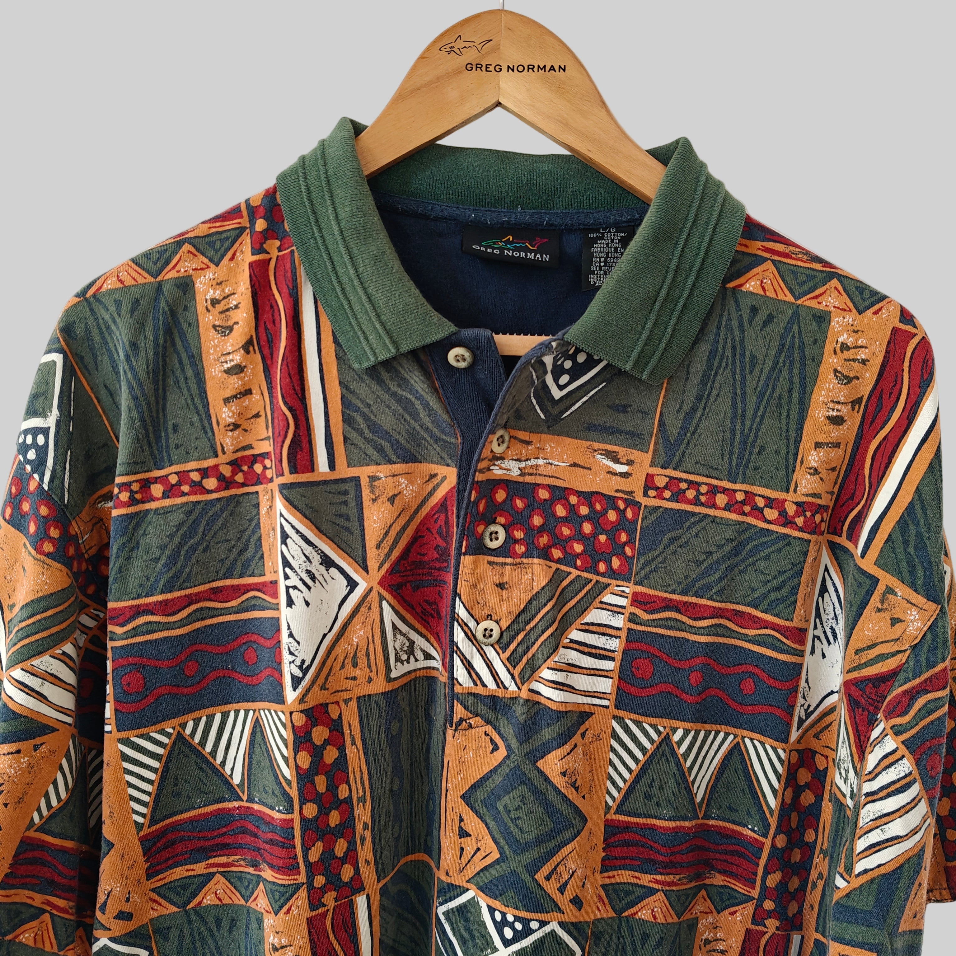 Greg Norman 90's Print Golf Polo Shirt - Large