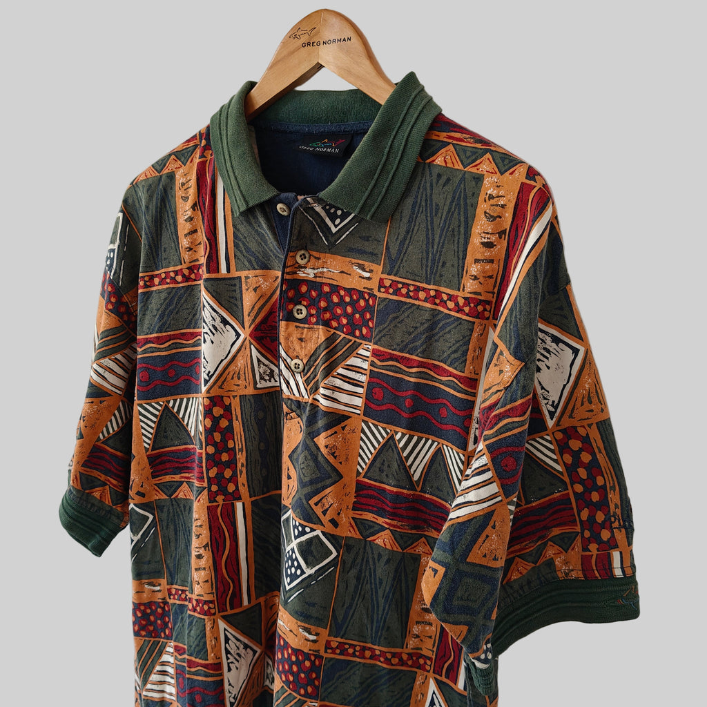 Greg Norman 90's Print Golf Polo Shirt - Large