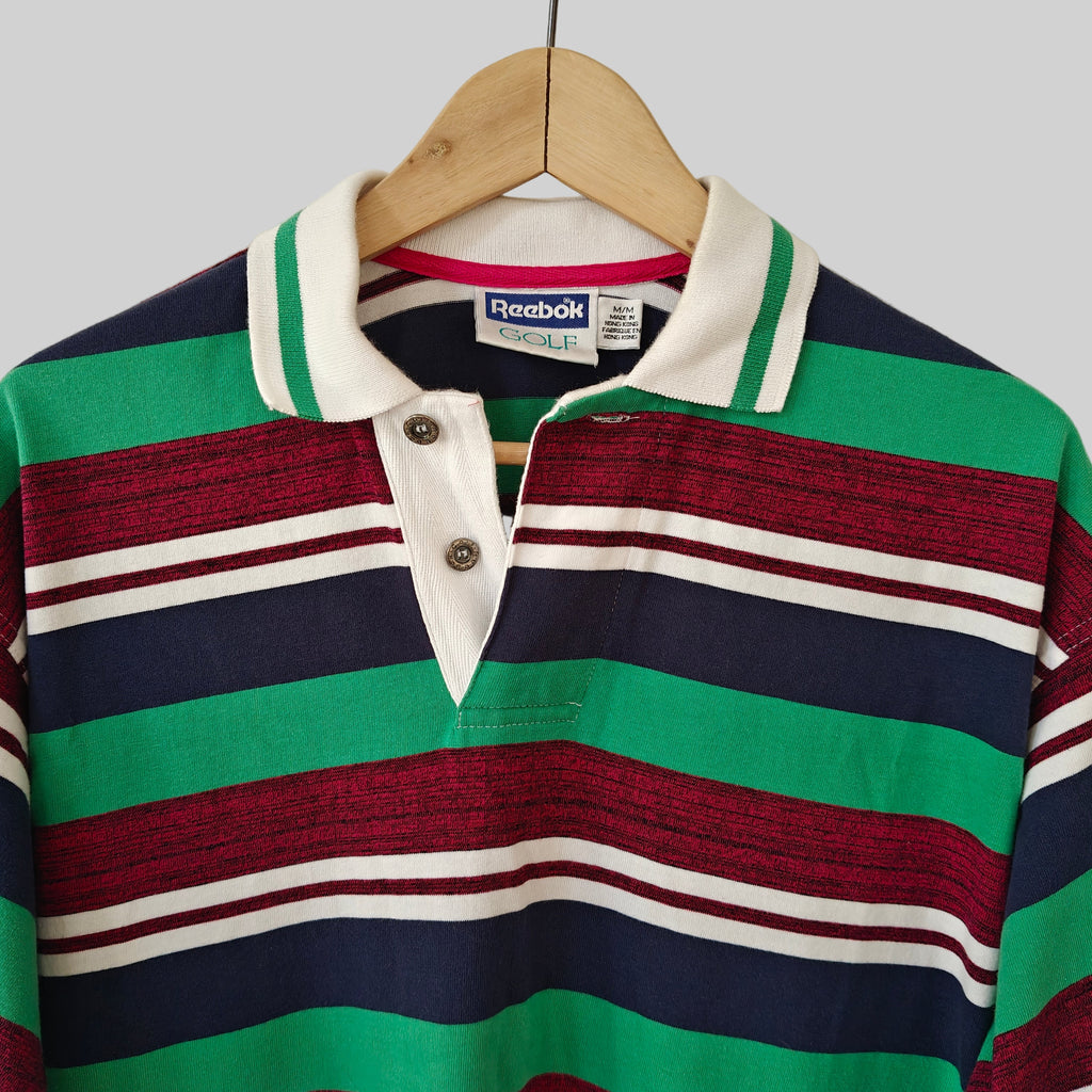 Reebok Golf 90s Striped Polo Shirt - Medium