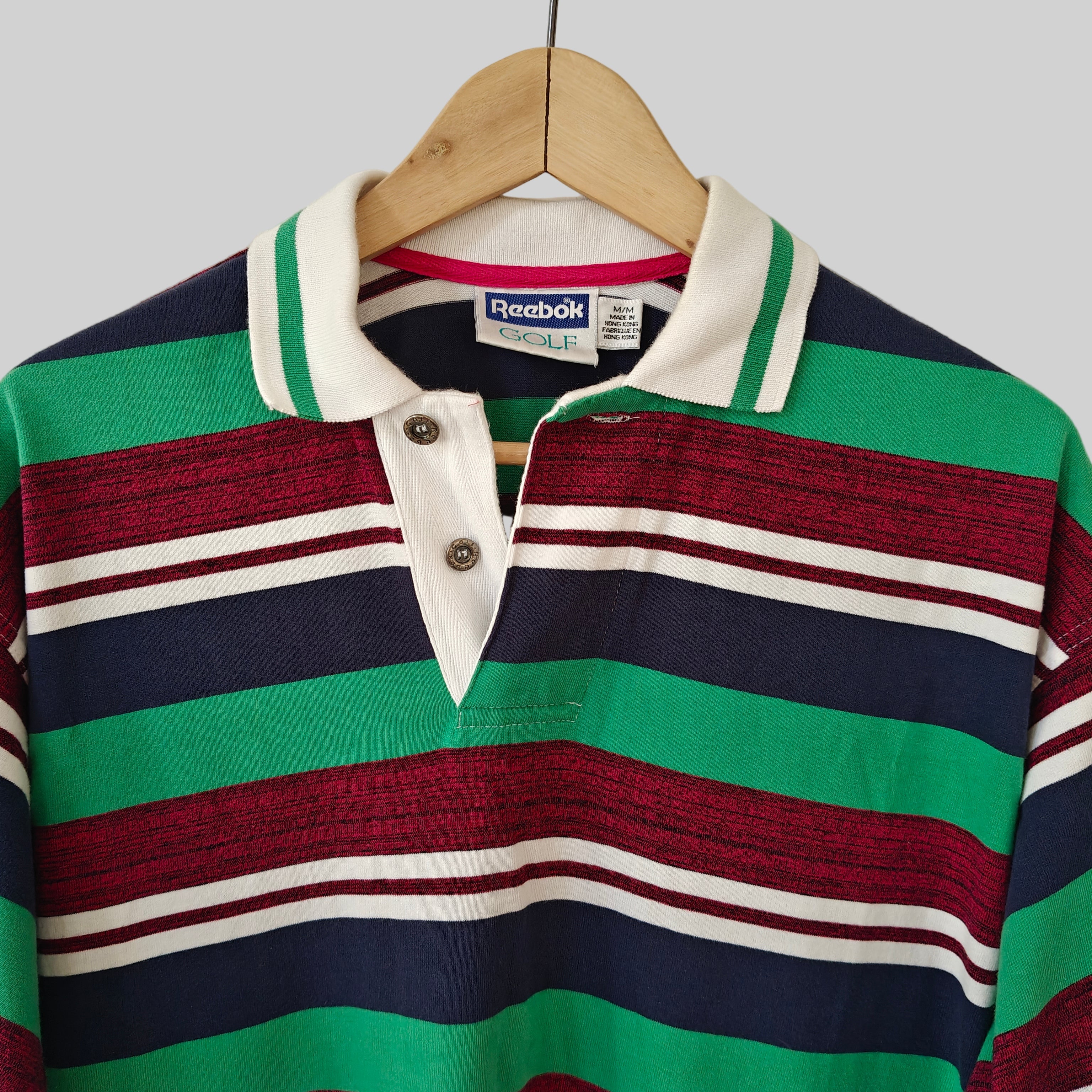 Reebok Golf 90s Striped Polo Shirt - Medium