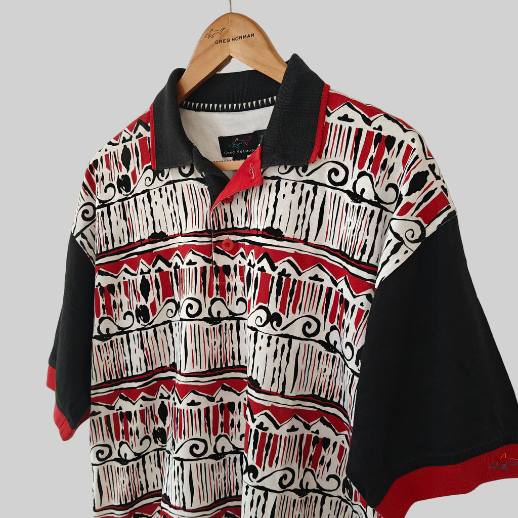 Greg Norman 90's Print Golf Polo Shirt - Medium