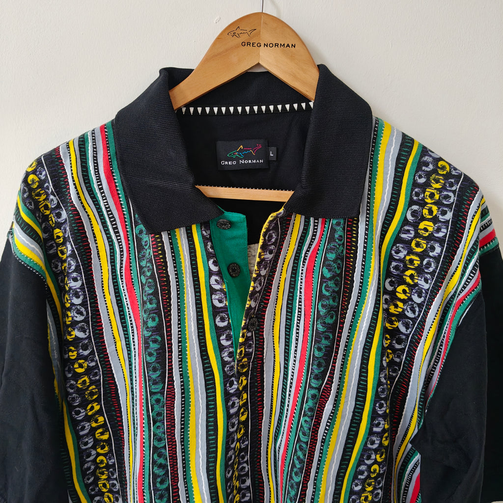 Greg Norman 90's Print Golf Polo Shirt - Large