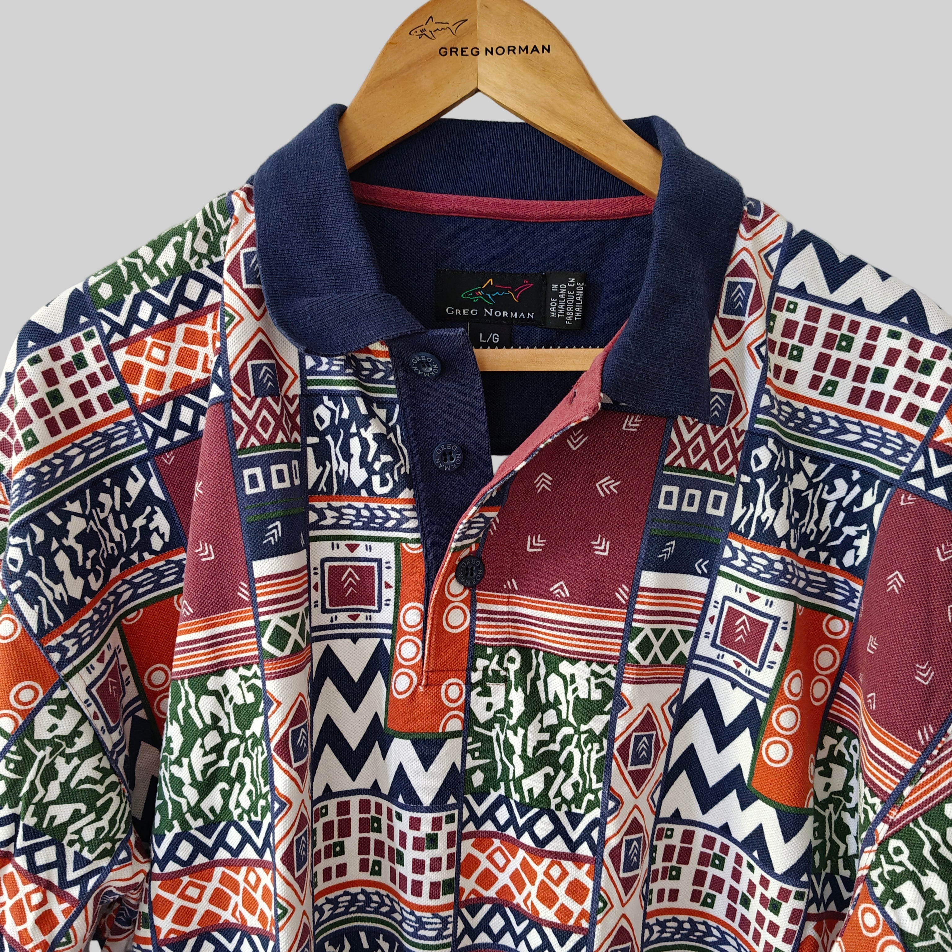 Greg Norman 90's Print Golf Polo Shirt - Large