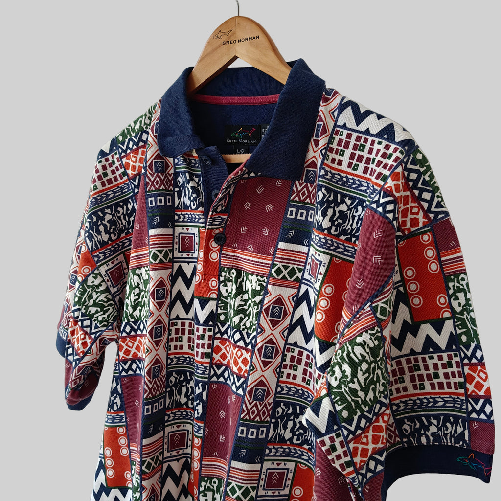 Greg Norman 90's Print Golf Polo Shirt - Large