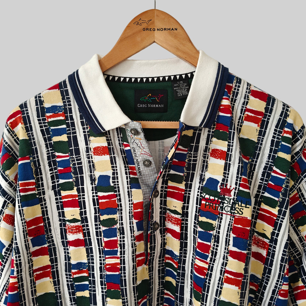 Greg Norman 90's Print Golf Polo Shirt - Large
