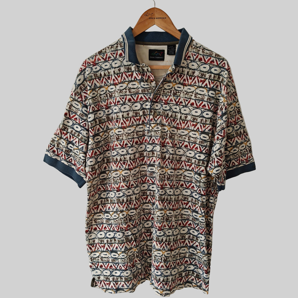 Greg Norman 90's Print Golf Polo Shirt - Large