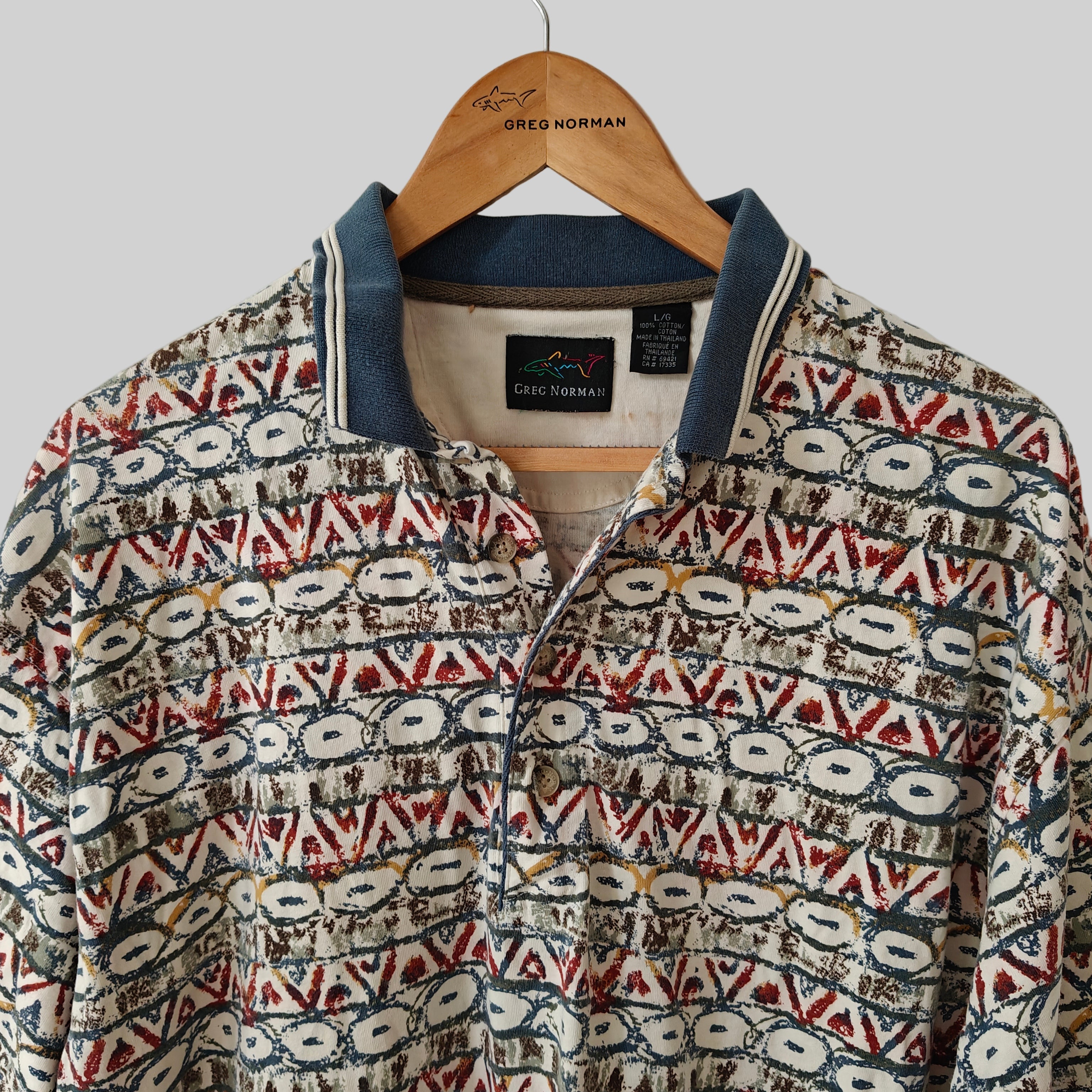 Greg Norman 90's Print Golf Polo Shirt - Large