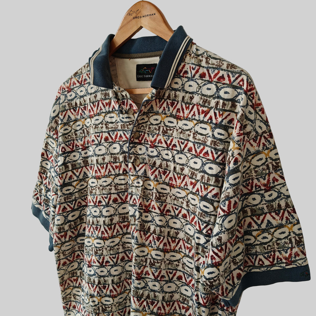 Greg Norman 90's Print Golf Polo Shirt - Large