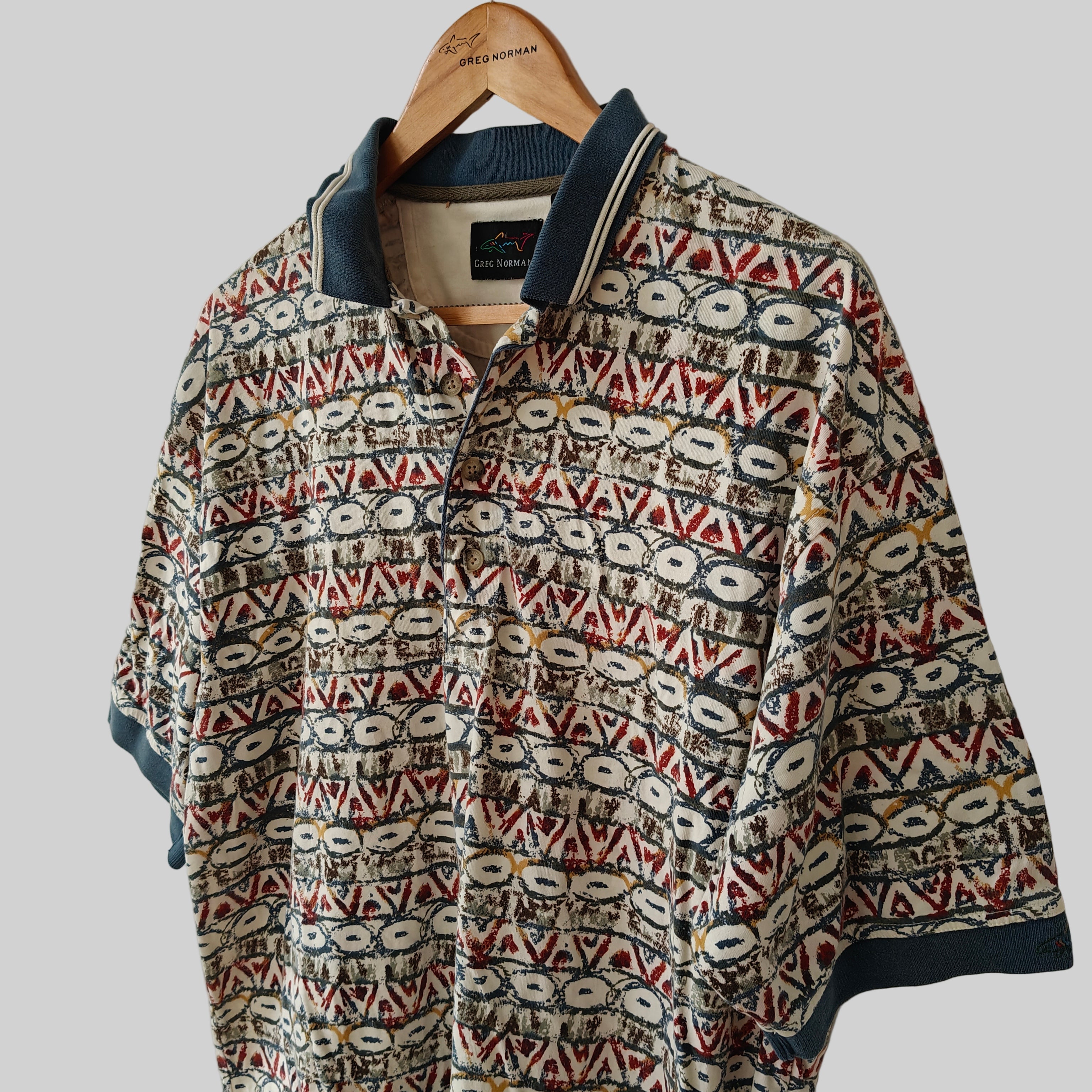 Greg Norman 90's Print Golf Polo Shirt - Large