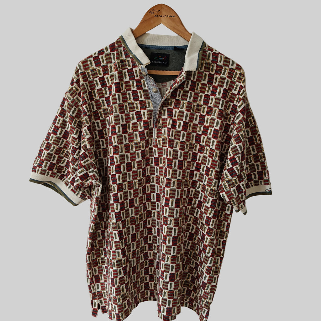 Greg Norman 90's Print Golf Polo Shirt - Large