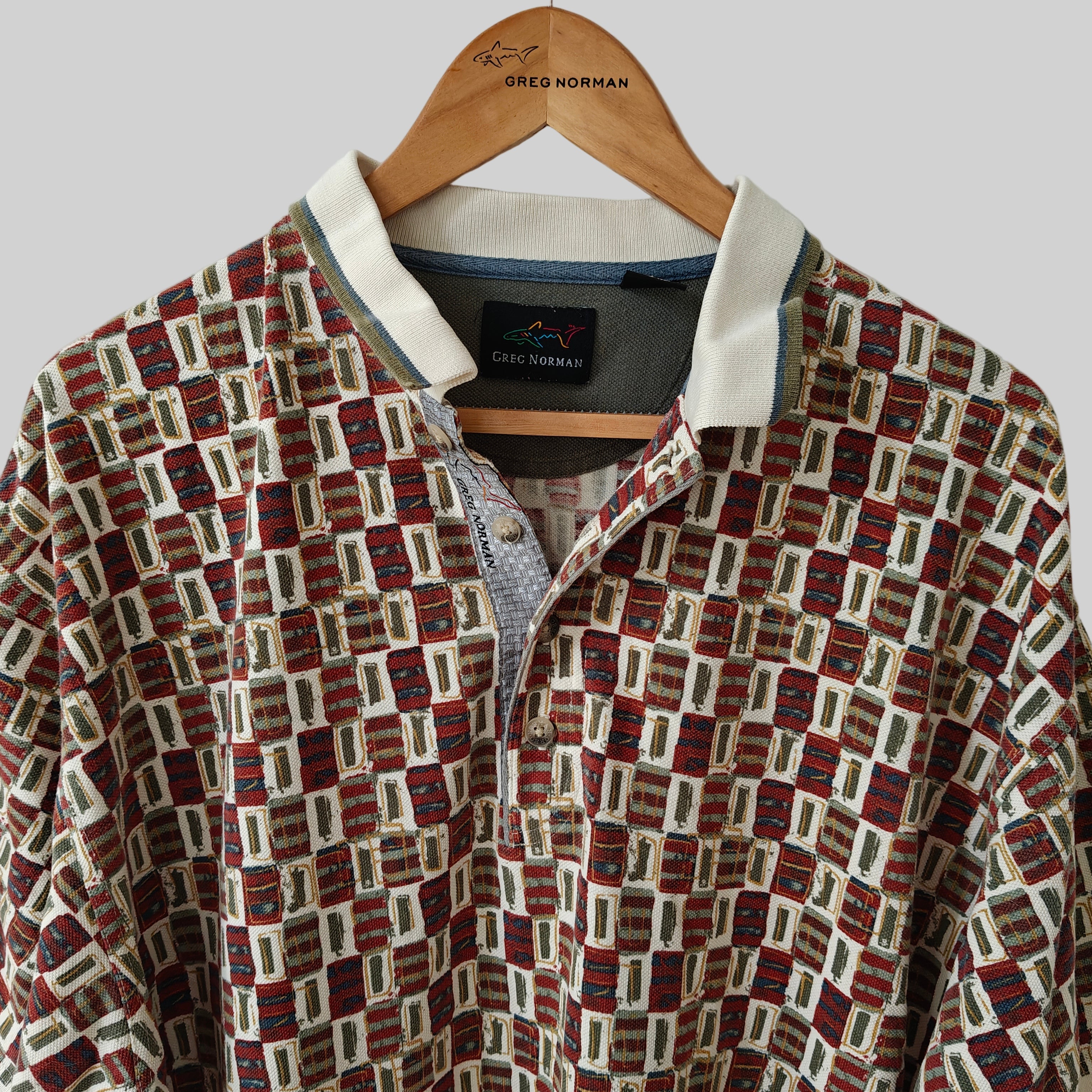 Greg Norman 90's Print Golf Polo Shirt - Large