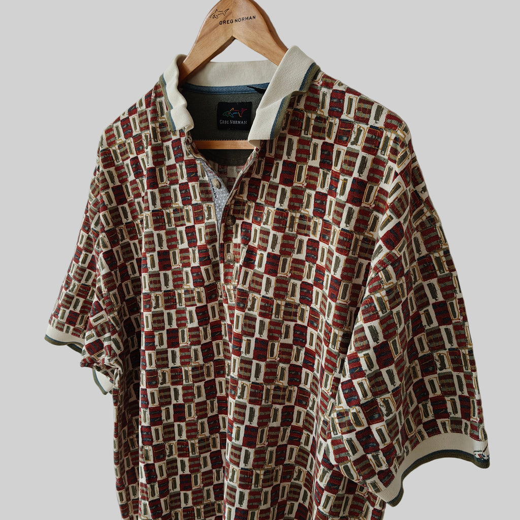 Greg Norman 90's Print Golf Polo Shirt - Large