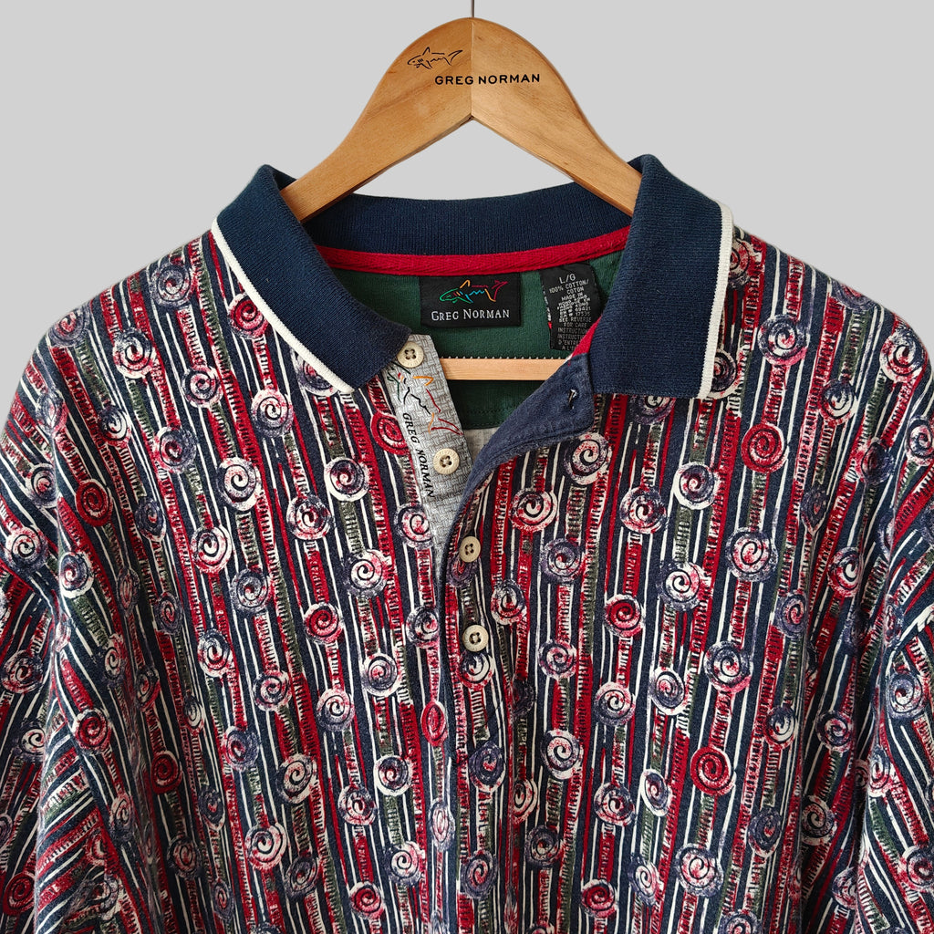 Greg Norman 90's Print Golf Polo Shirt - Large