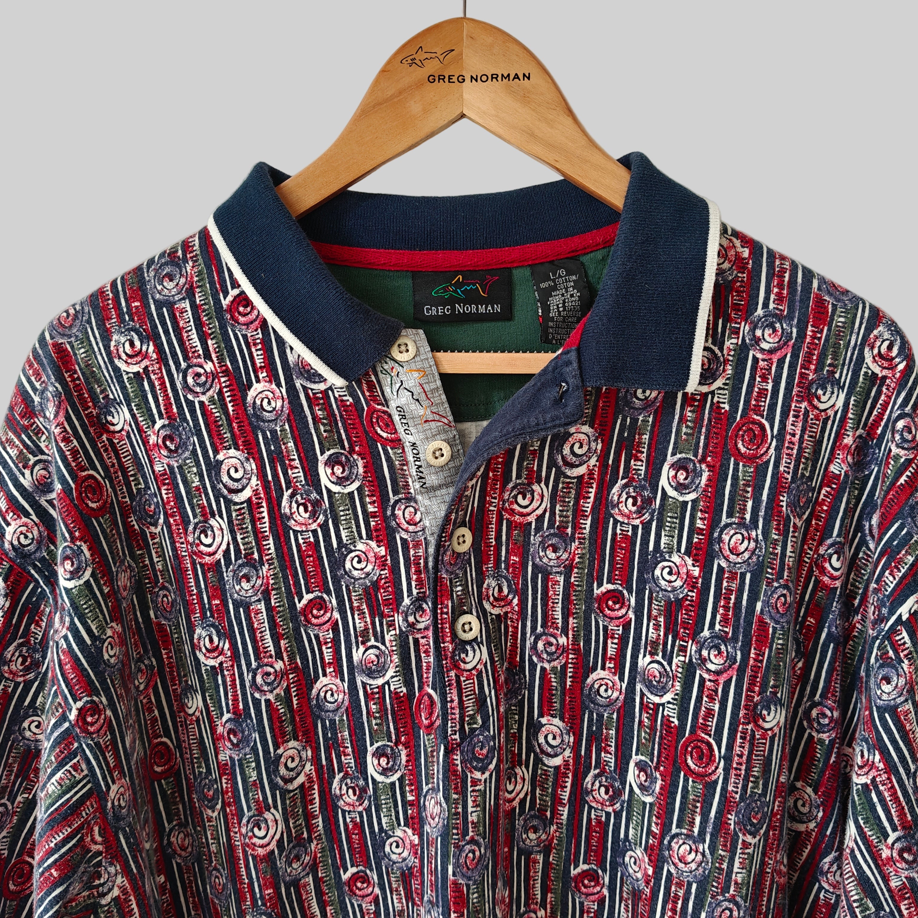 Greg Norman 90's Print Golf Polo Shirt - Large