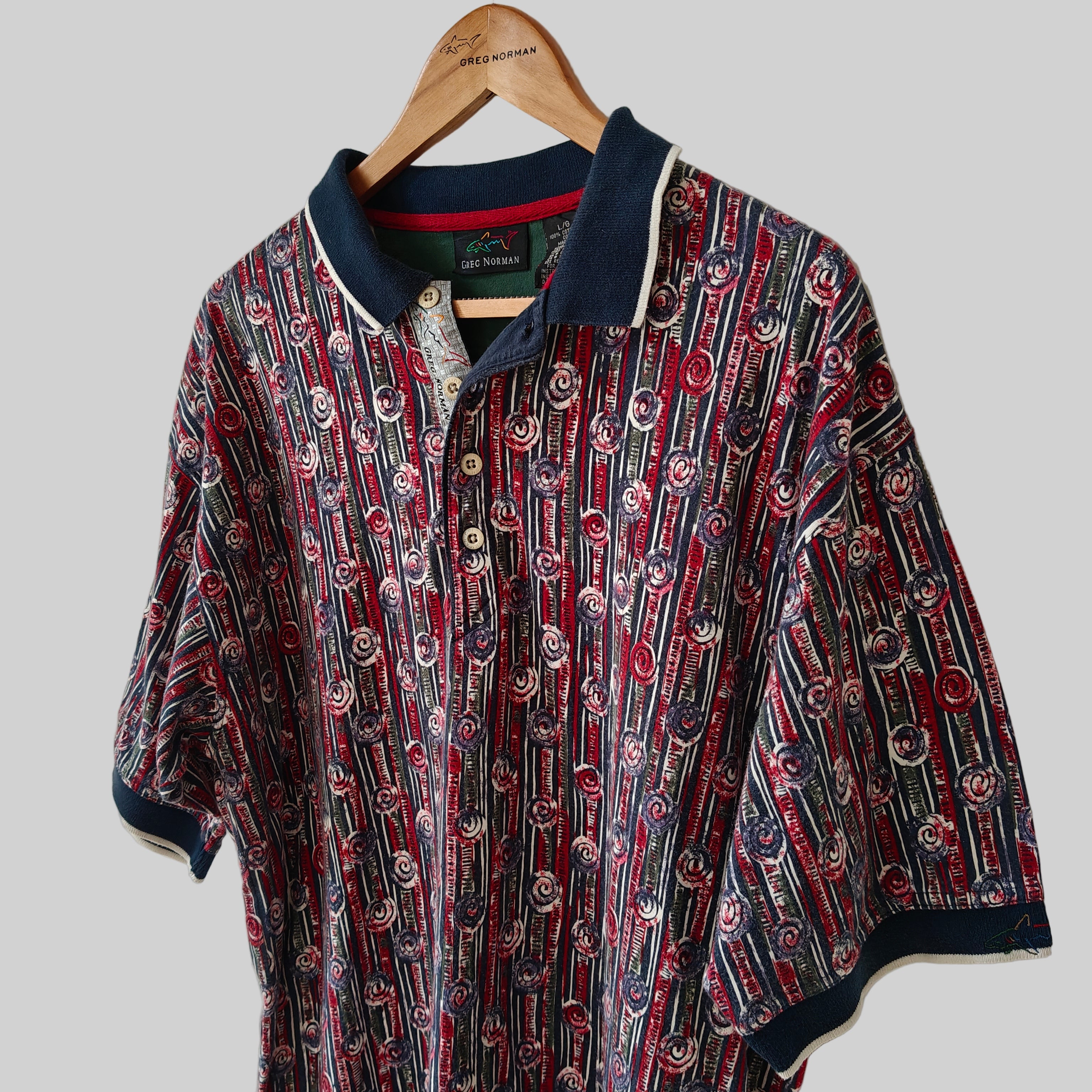 Greg Norman 90's Print Golf Polo Shirt - Large