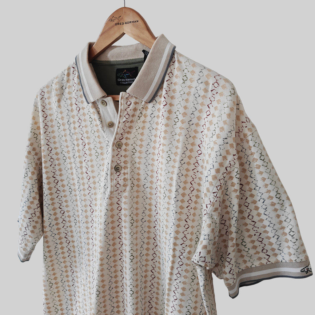 Greg Norman 90's Print Golf Polo Shirt - Large