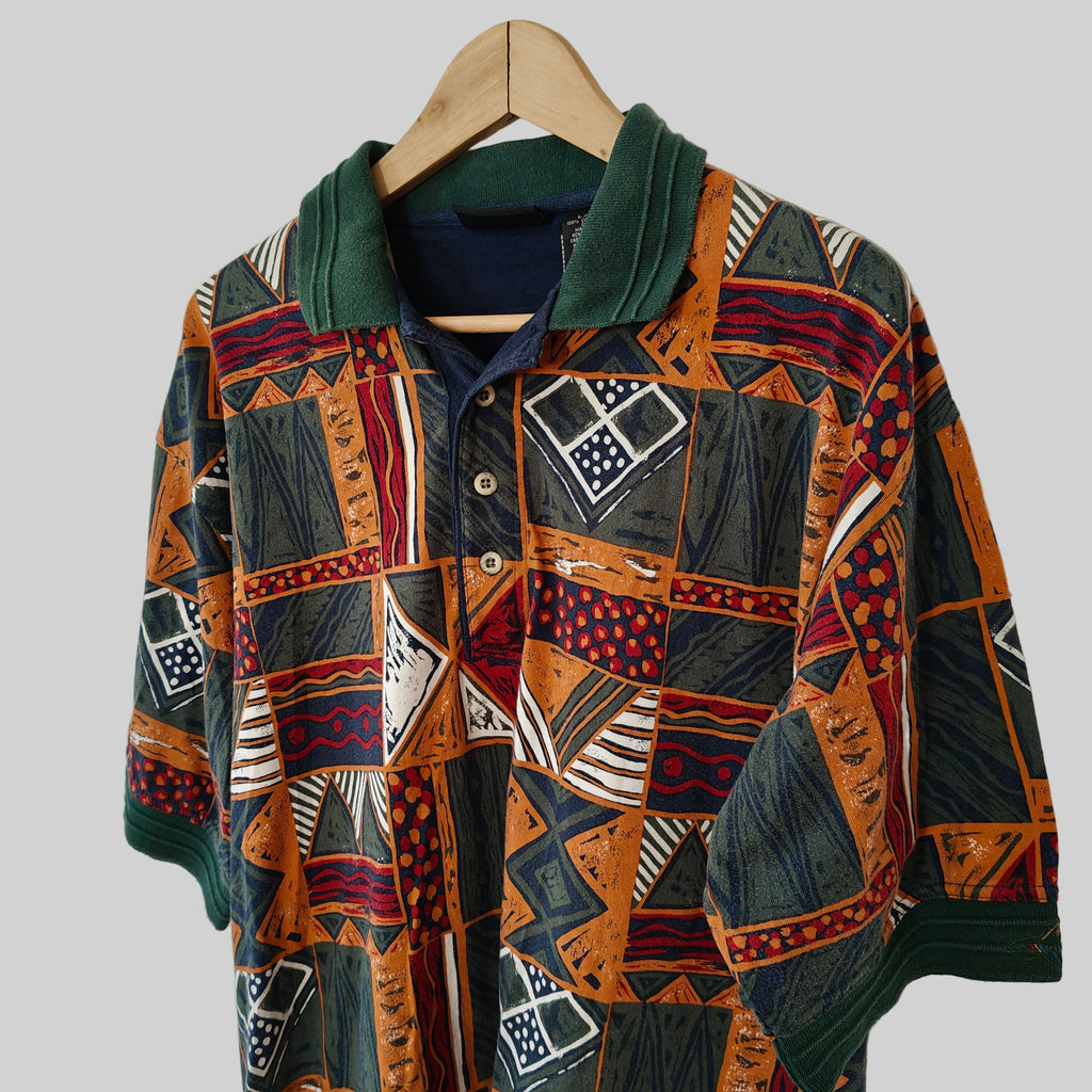 Greg Norman 90's Print Golf Polo Shirt - Large