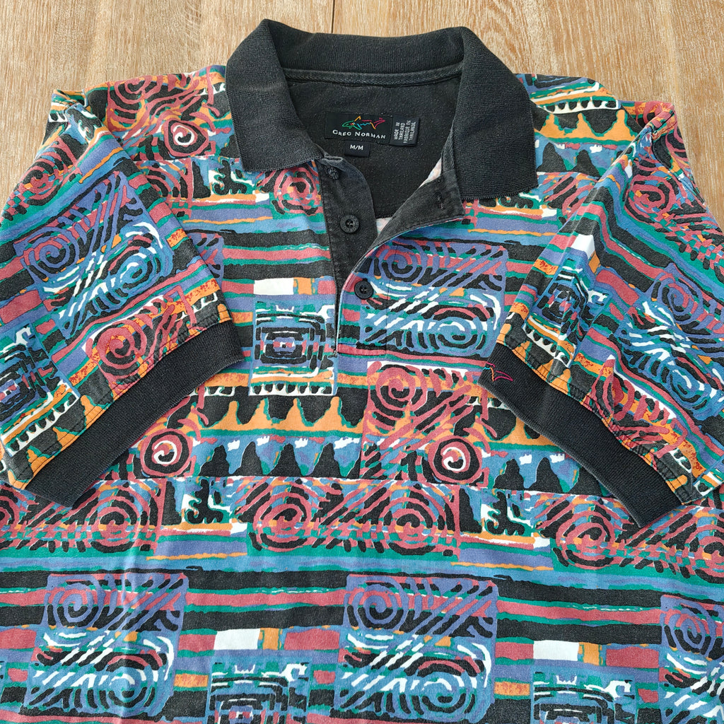 Greg Norman 90's Print Golf Polo Shirt - Medium