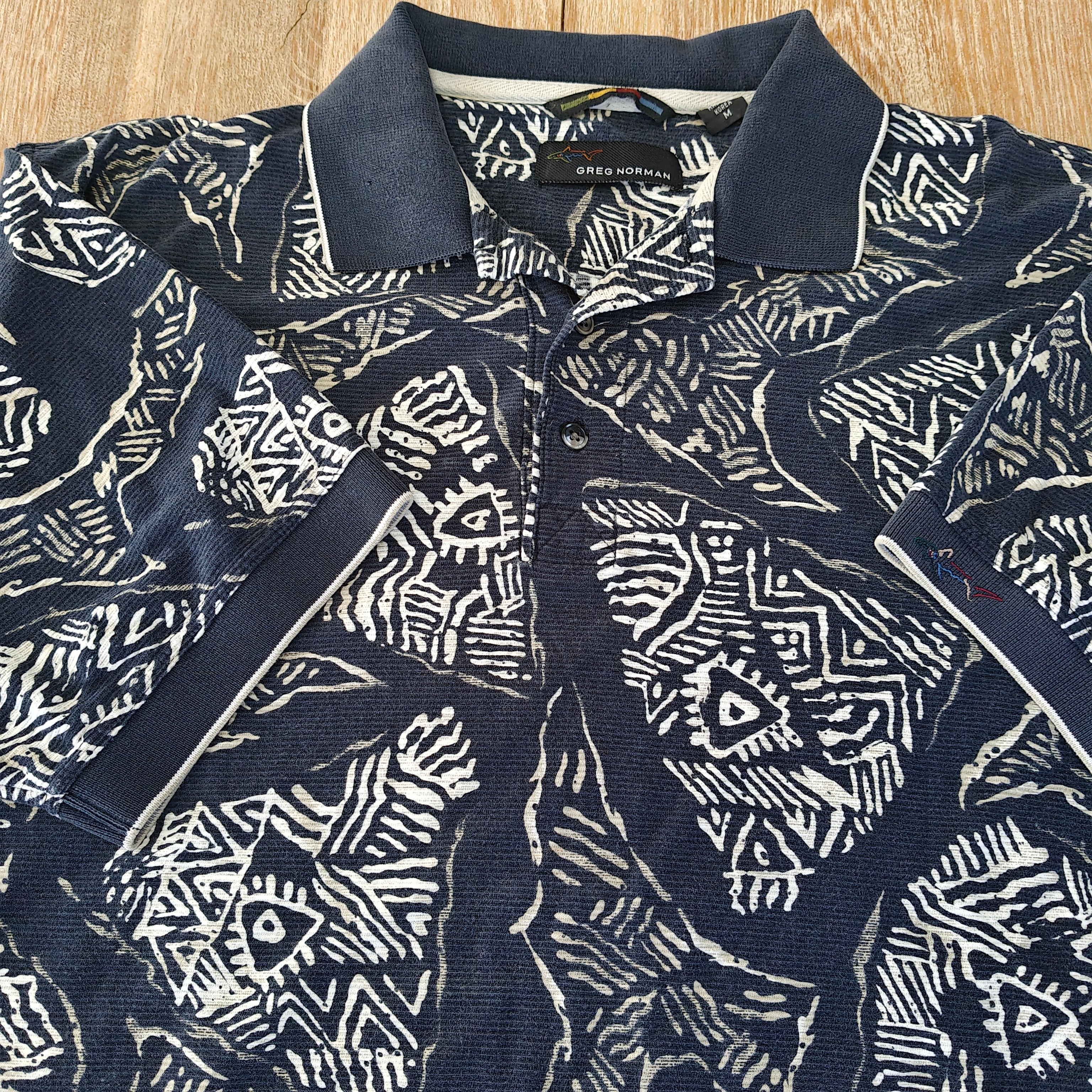 Greg Norman 90's Print Golf Polo Shirt - Medium